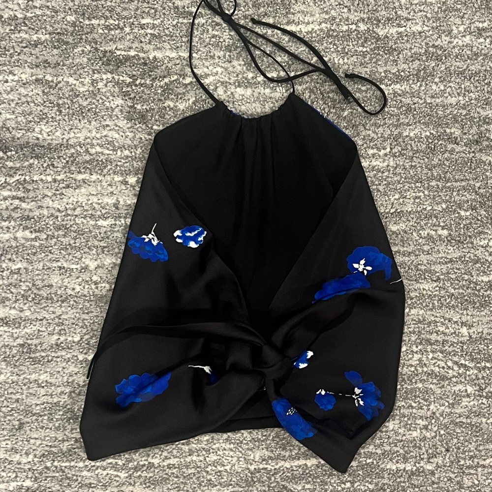 Drew Halter Silk Black Blue Floral Size Small